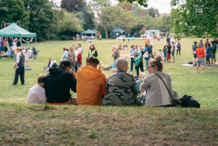 Group sitting in park