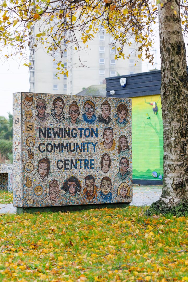 Newington community centre with mosaic sign